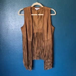 Lamarque Leather Fringe Vest Small Brown